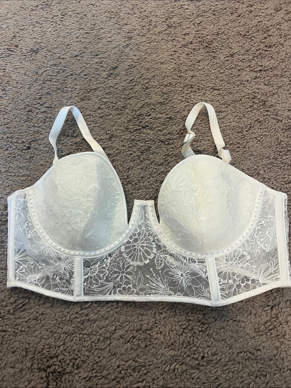 Victoria’s Secret White Lace Longline Bra - Women Intimates